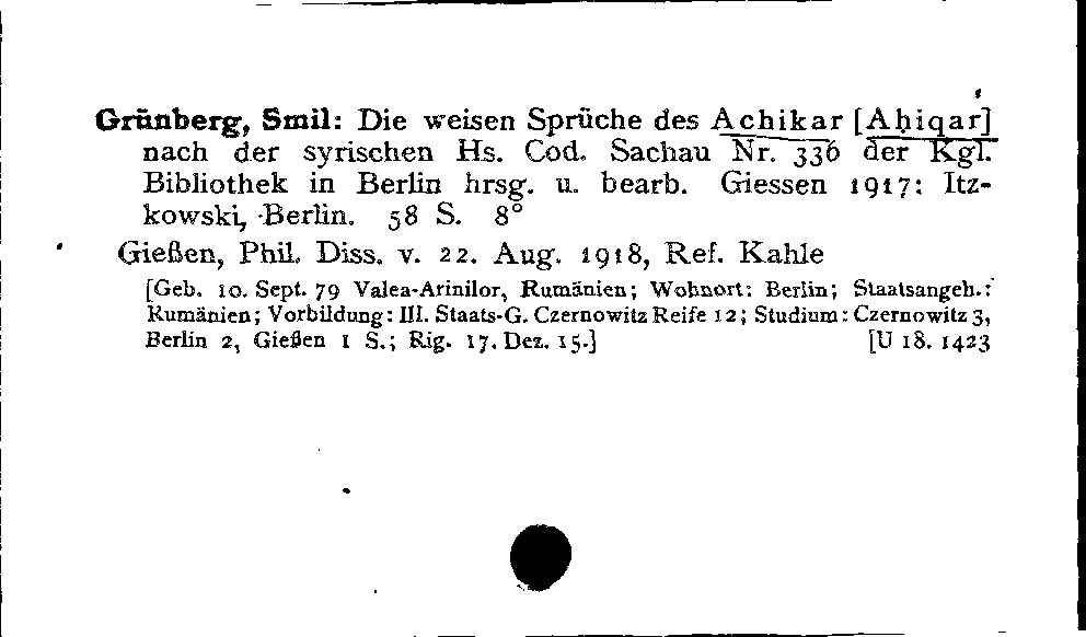 [Katalogkarte Dissertationenkatalog bis 1980]