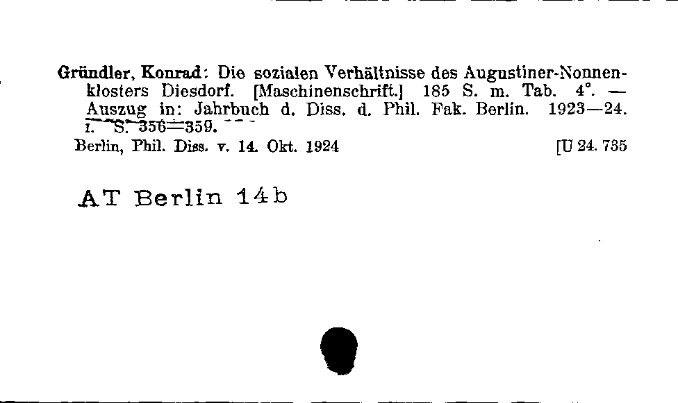 [Katalogkarte Dissertationenkatalog bis 1980]