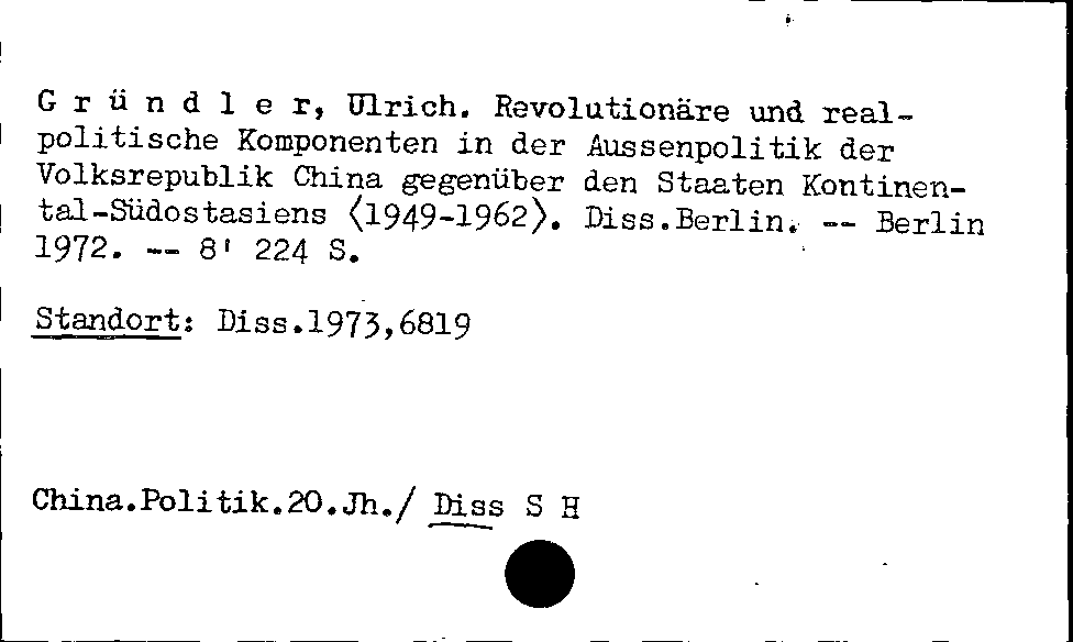 [Katalogkarte Dissertationenkatalog bis 1980]