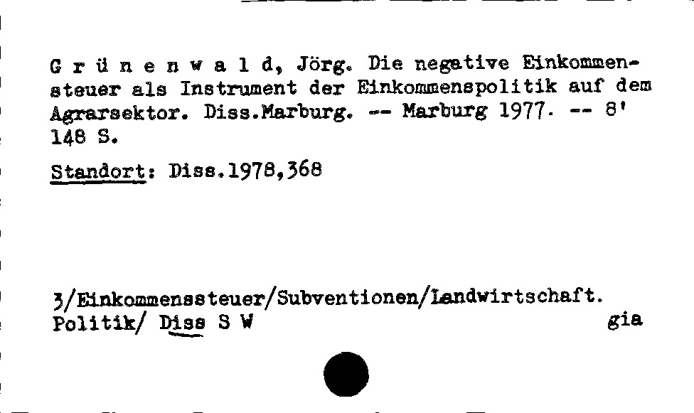 [Katalogkarte Dissertationenkatalog bis 1980]