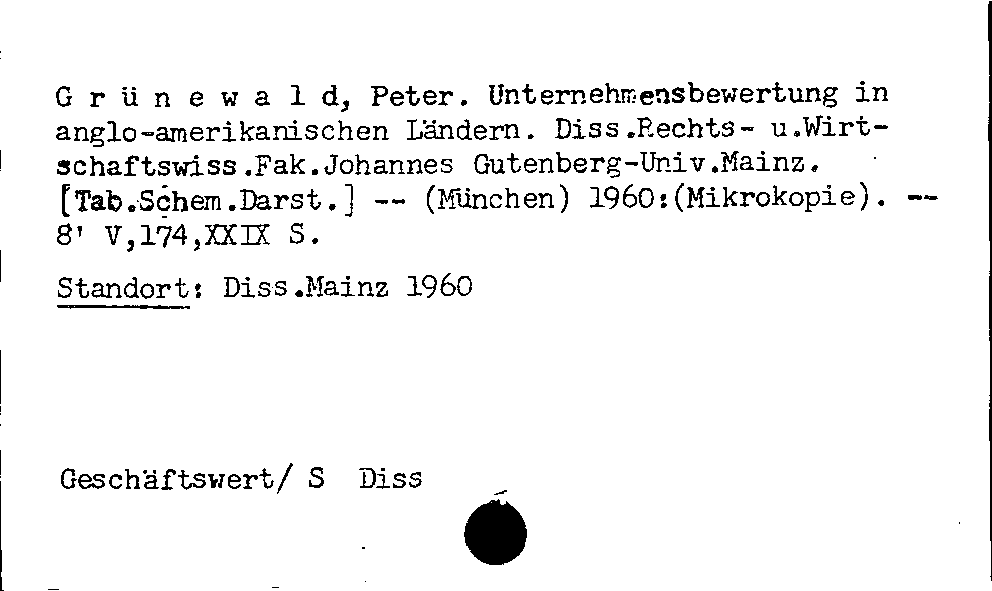 [Katalogkarte Dissertationenkatalog bis 1980]