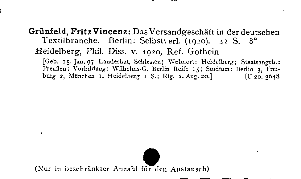 [Katalogkarte Dissertationenkatalog bis 1980]