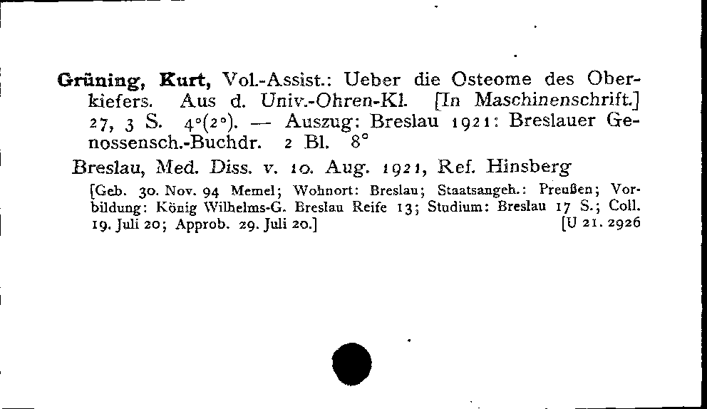 [Katalogkarte Dissertationenkatalog bis 1980]