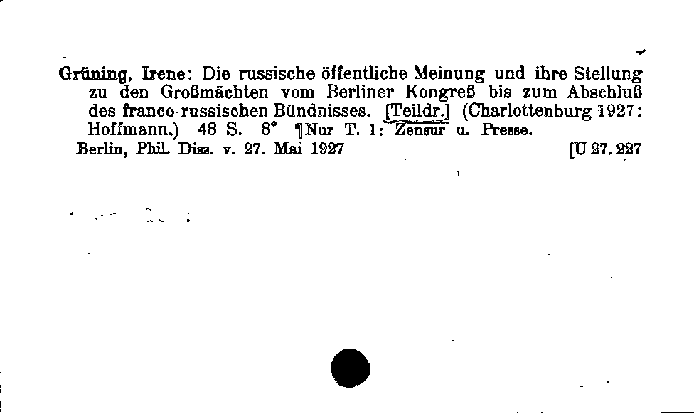 [Katalogkarte Dissertationenkatalog bis 1980]