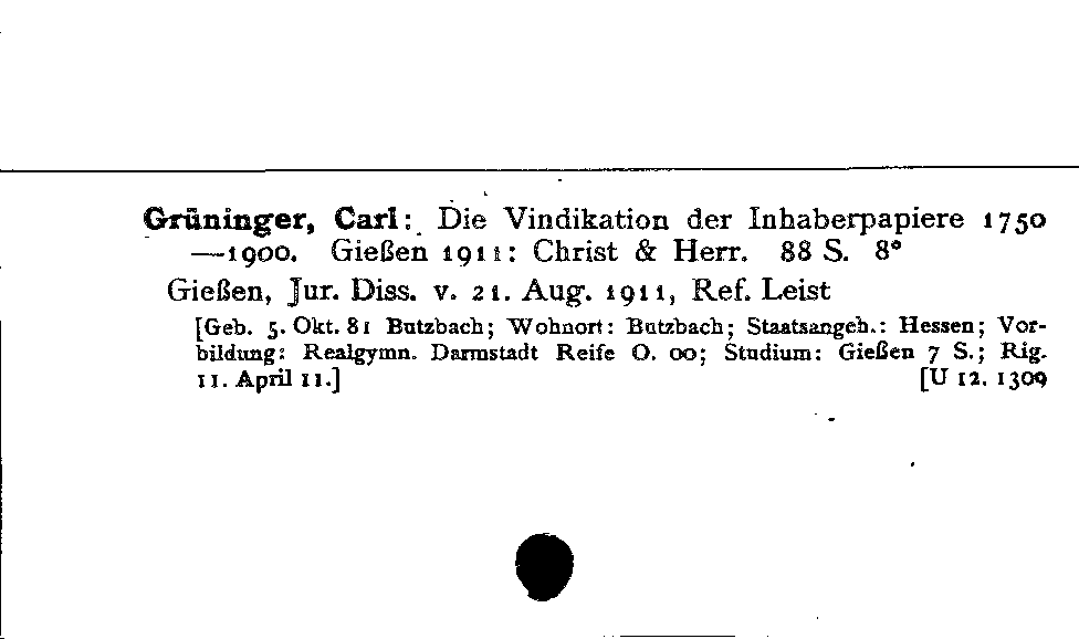 [Katalogkarte Dissertationenkatalog bis 1980]