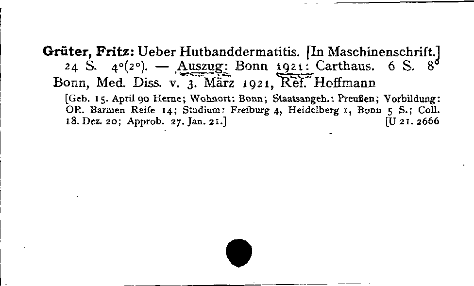 [Katalogkarte Dissertationenkatalog bis 1980]