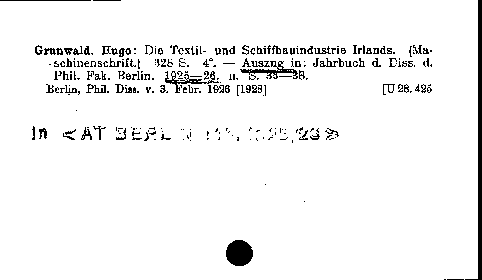 [Katalogkarte Dissertationenkatalog bis 1980]