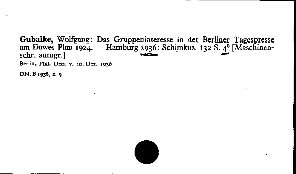 [Katalogkarte Dissertationenkatalog bis 1980]