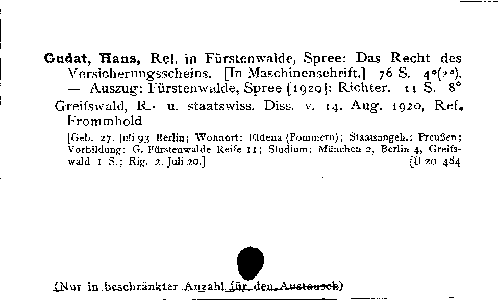 [Katalogkarte Dissertationenkatalog bis 1980]