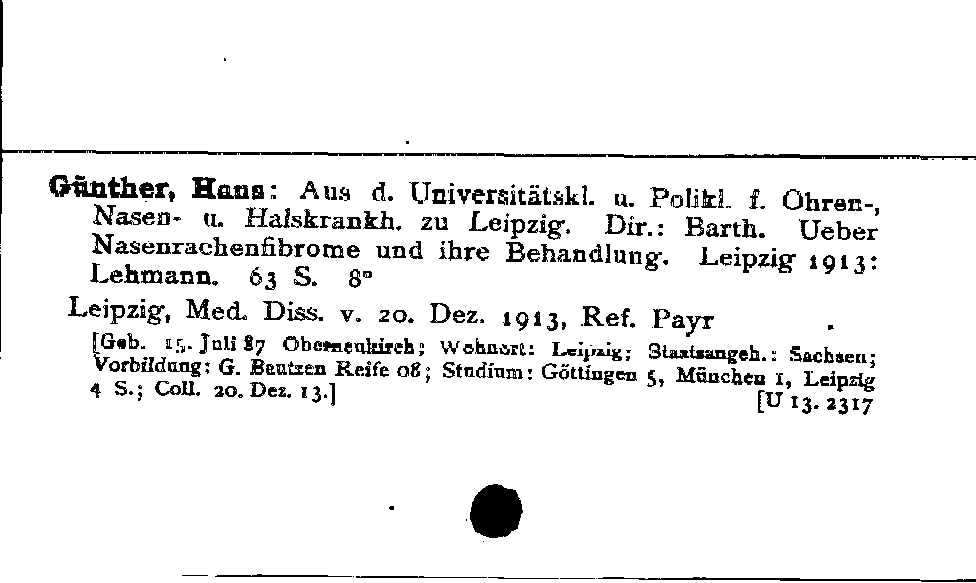 [Katalogkarte Dissertationenkatalog bis 1980]