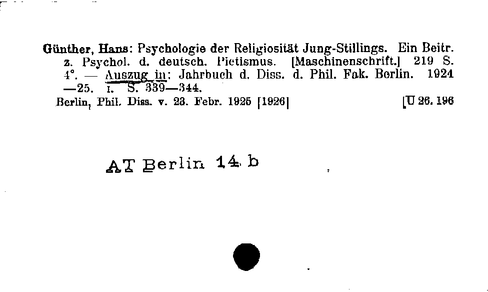 [Katalogkarte Dissertationenkatalog bis 1980]