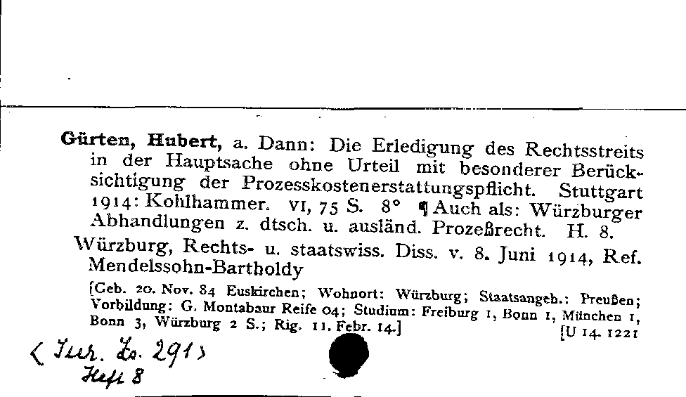 [Katalogkarte Dissertationenkatalog bis 1980]