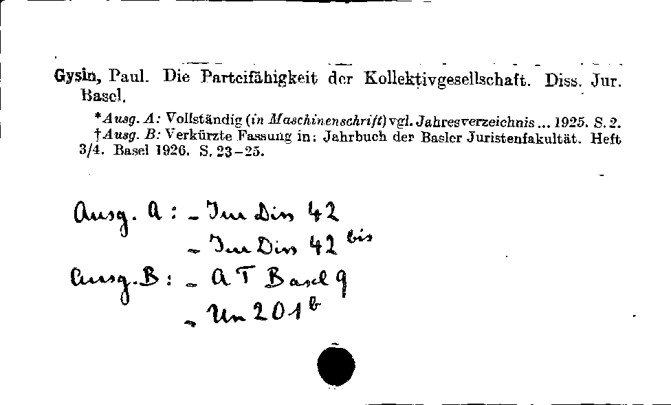 [Katalogkarte Dissertationenkatalog bis 1980]