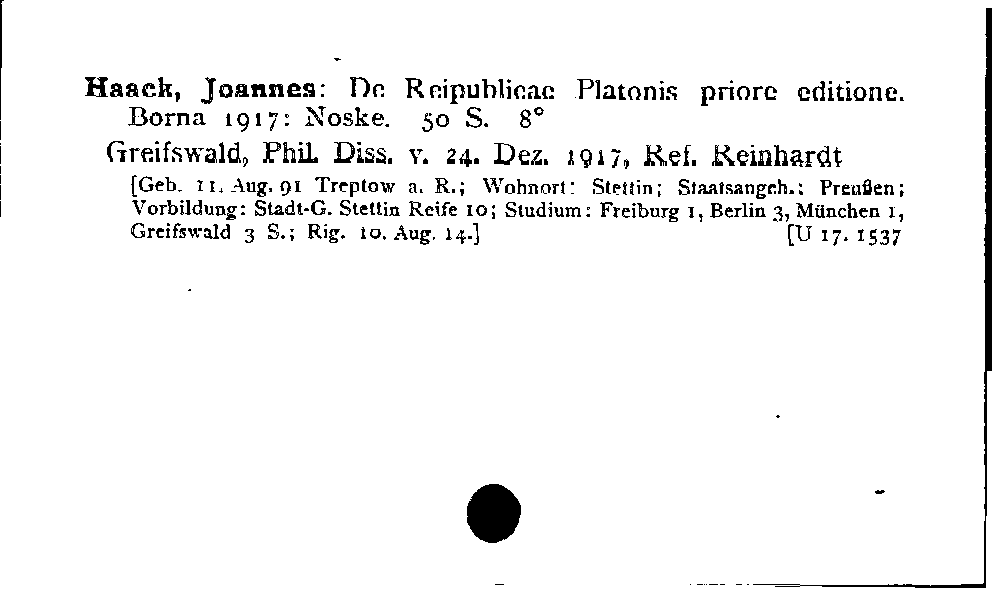 [Katalogkarte Dissertationenkatalog bis 1980]