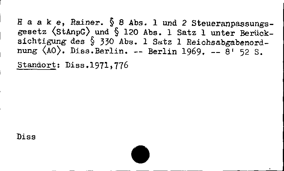 [Katalogkarte Dissertationenkatalog bis 1980]