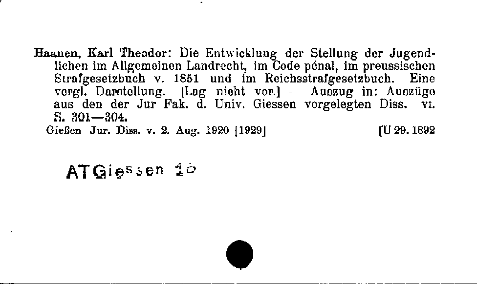 [Katalogkarte Dissertationenkatalog bis 1980]