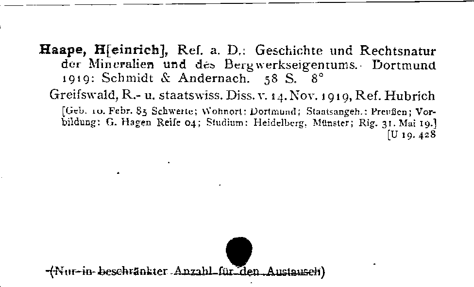 [Katalogkarte Dissertationenkatalog bis 1980]