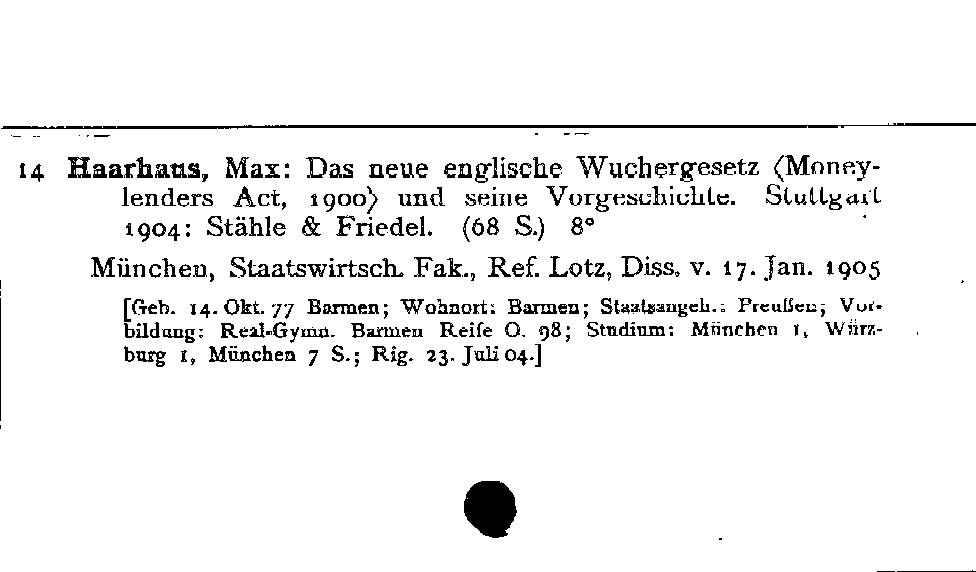 [Katalogkarte Dissertationenkatalog bis 1980]