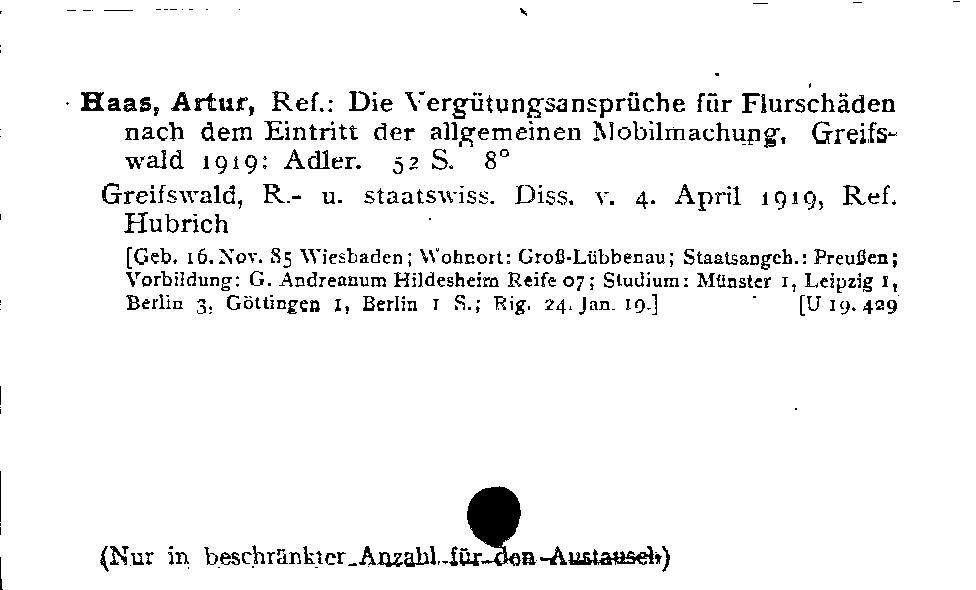 [Katalogkarte Dissertationenkatalog bis 1980]