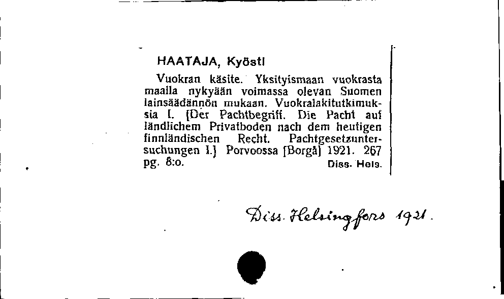 [Katalogkarte Dissertationenkatalog bis 1980]