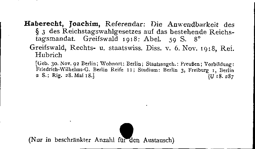 [Katalogkarte Dissertationenkatalog bis 1980]