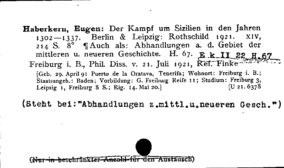 [Katalogkarte Dissertationenkatalog bis 1980]