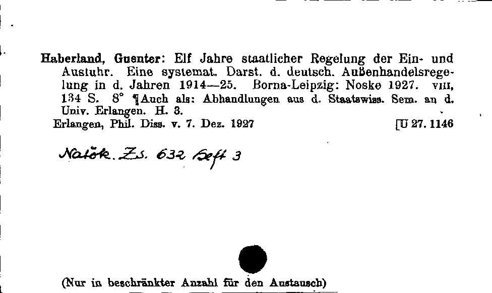 [Katalogkarte Dissertationenkatalog bis 1980]