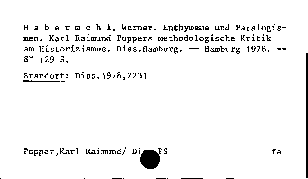 [Katalogkarte Dissertationenkatalog bis 1980]