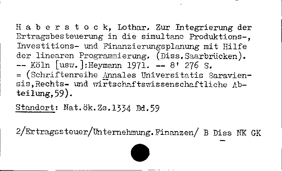 [Katalogkarte Dissertationenkatalog bis 1980]