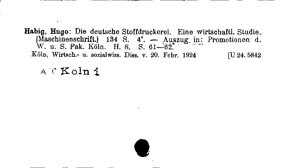 [Katalogkarte Dissertationenkatalog bis 1980]