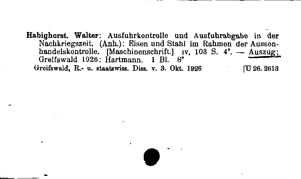 [Katalogkarte Dissertationenkatalog bis 1980]