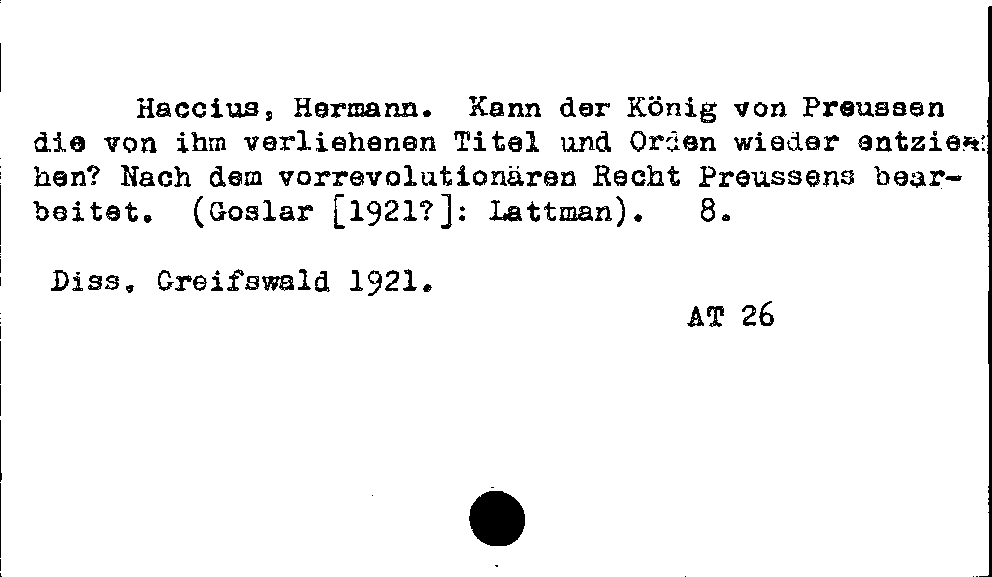 [Katalogkarte Dissertationenkatalog bis 1980]