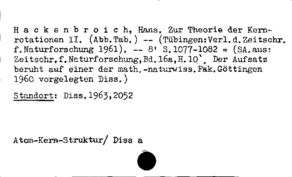 [Katalogkarte Dissertationenkatalog bis 1980]