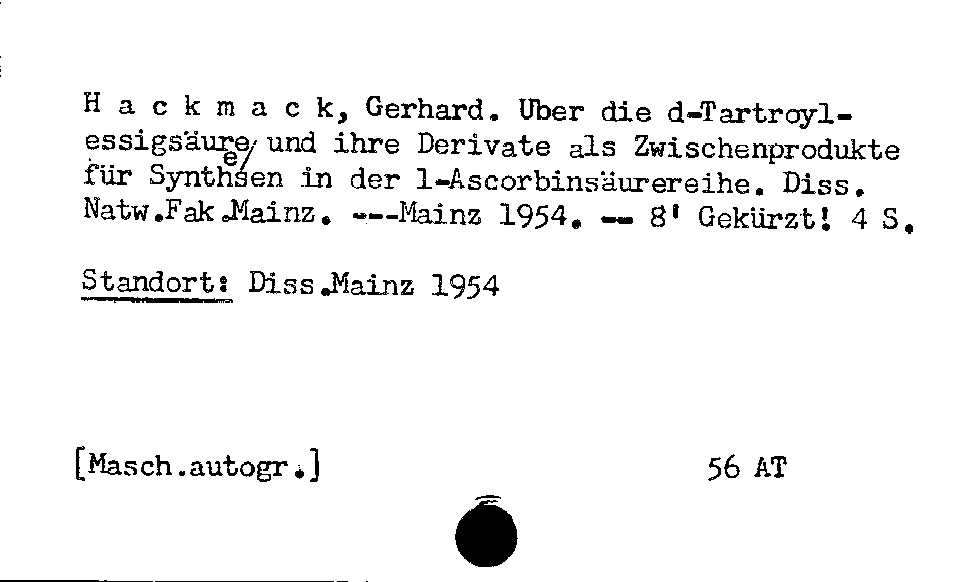 [Katalogkarte Dissertationenkatalog bis 1980]