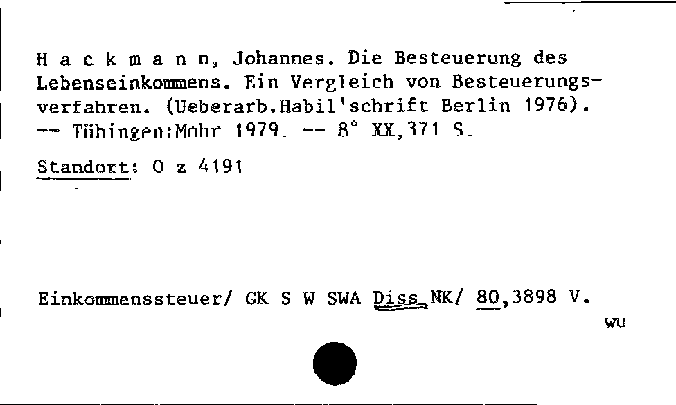 [Katalogkarte Dissertationenkatalog bis 1980]