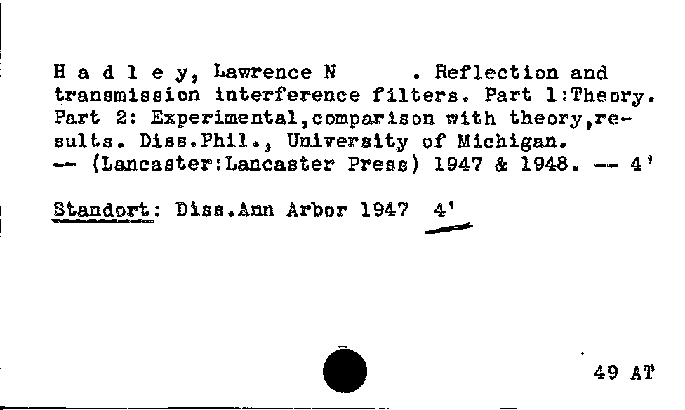 [Katalogkarte Dissertationenkatalog bis 1980]