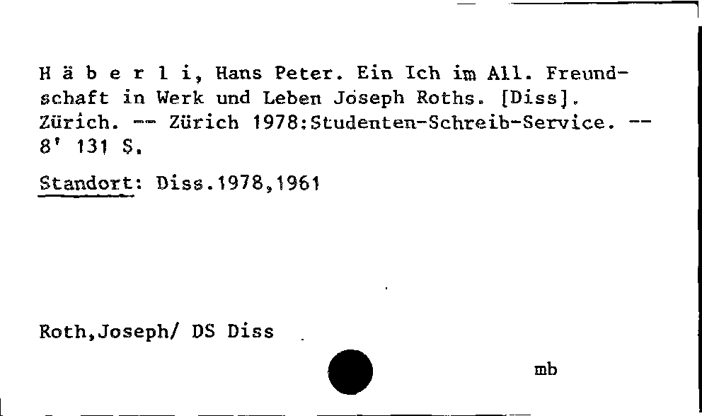 [Katalogkarte Dissertationenkatalog bis 1980]