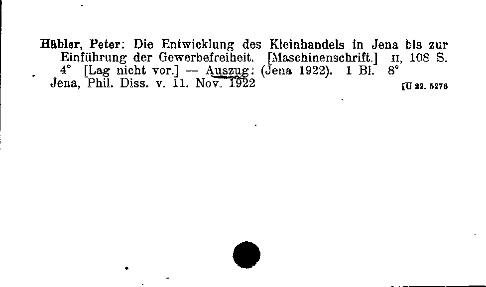 [Katalogkarte Dissertationenkatalog bis 1980]