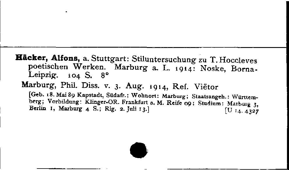 [Katalogkarte Dissertationenkatalog bis 1980]