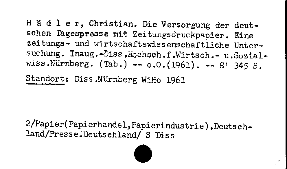 [Katalogkarte Dissertationenkatalog bis 1980]