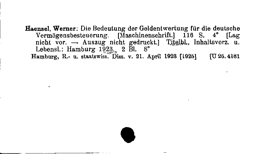 [Katalogkarte Dissertationenkatalog bis 1980]