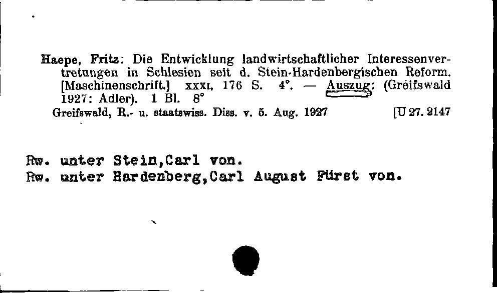 [Katalogkarte Dissertationenkatalog bis 1980]