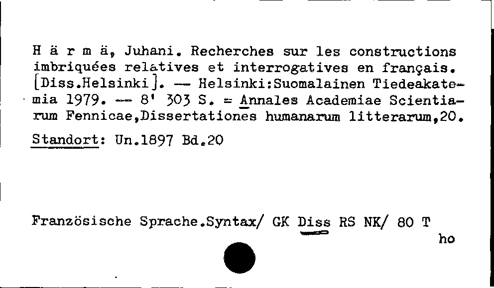 [Katalogkarte Dissertationenkatalog bis 1980]