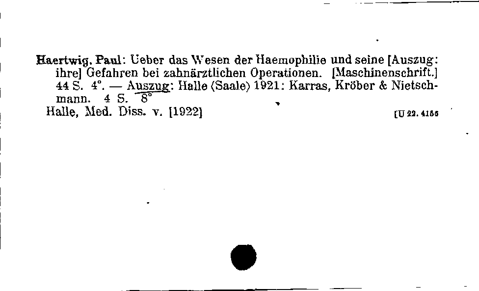 [Katalogkarte Dissertationenkatalog bis 1980]