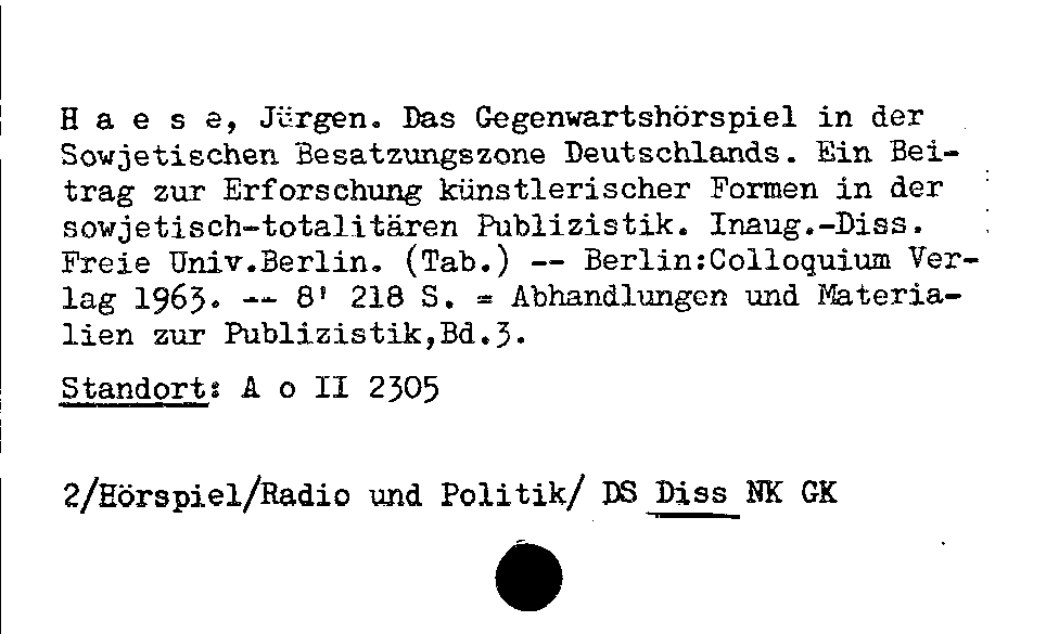 [Katalogkarte Dissertationenkatalog bis 1980]