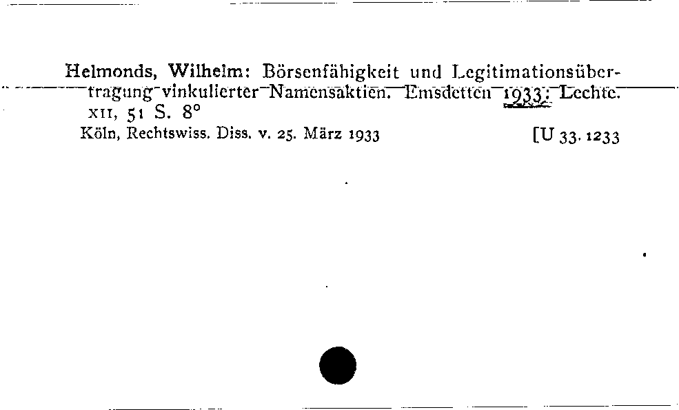 [Katalogkarte Dissertationenkatalog bis 1980]