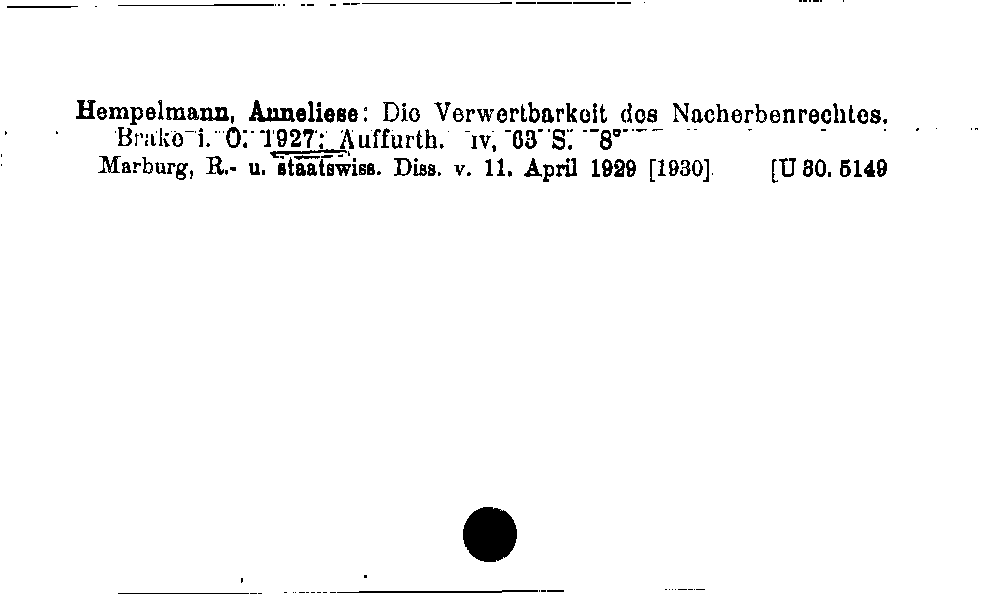 [Katalogkarte Dissertationenkatalog bis 1980]