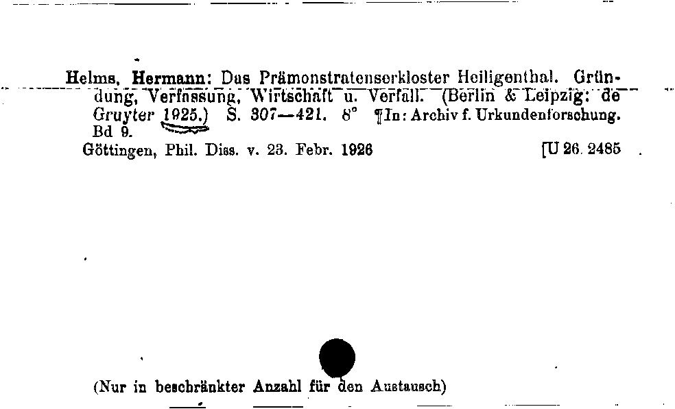 [Katalogkarte Dissertationenkatalog bis 1980]