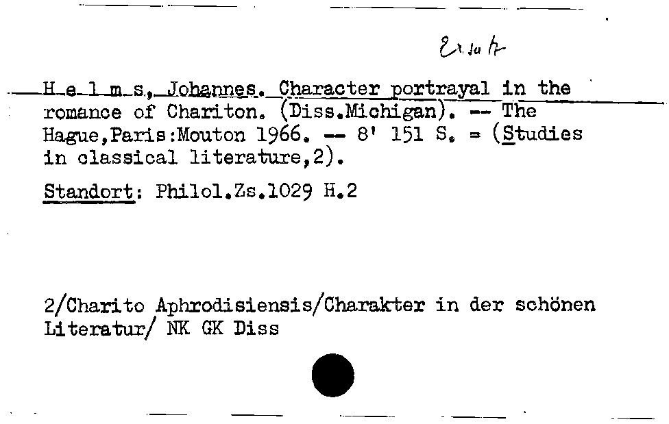 [Katalogkarte Dissertationenkatalog bis 1980]