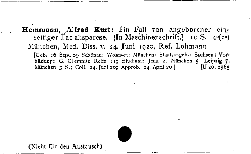 [Katalogkarte Dissertationenkatalog bis 1980]